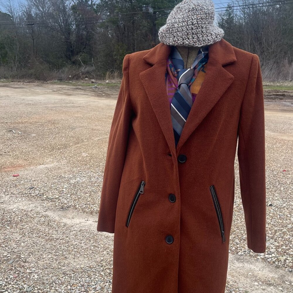 NWT XS Warm Brown DKNY Ladies Button-Up Outerwear/Coat with Zip Front Pockets - Picture 2 of 16